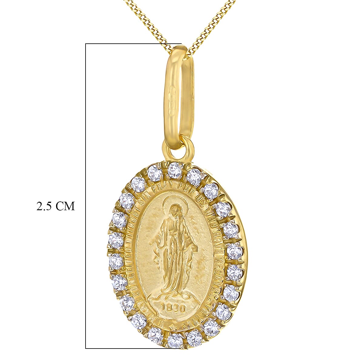 Oval Holy Mary With Cubic Zirconia Pendant 9K Yellow Gold 7568367 2
