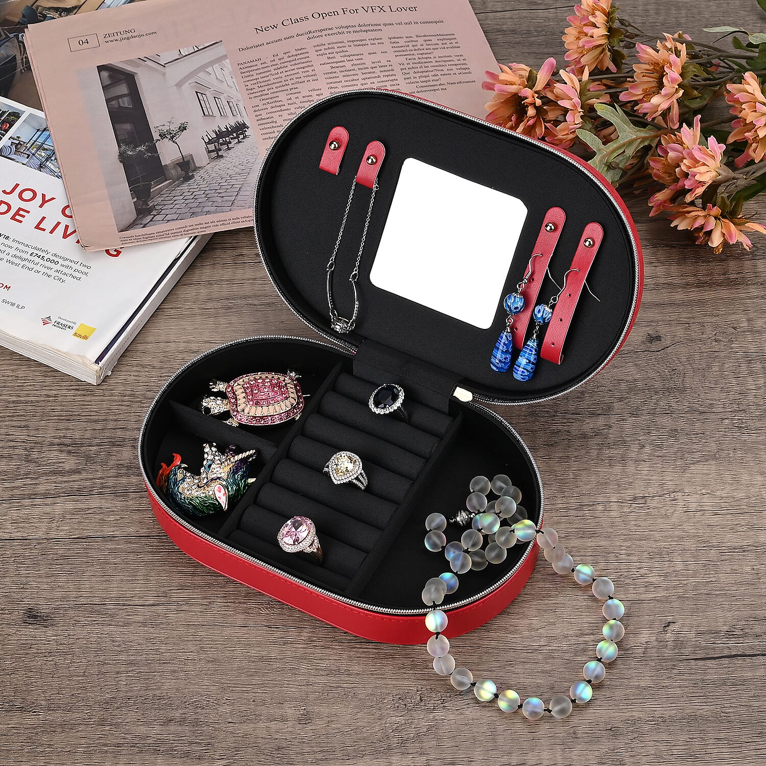 Leatherette Oval Shape Jewellery Organiser with Black Velvet Lining 7801532 2