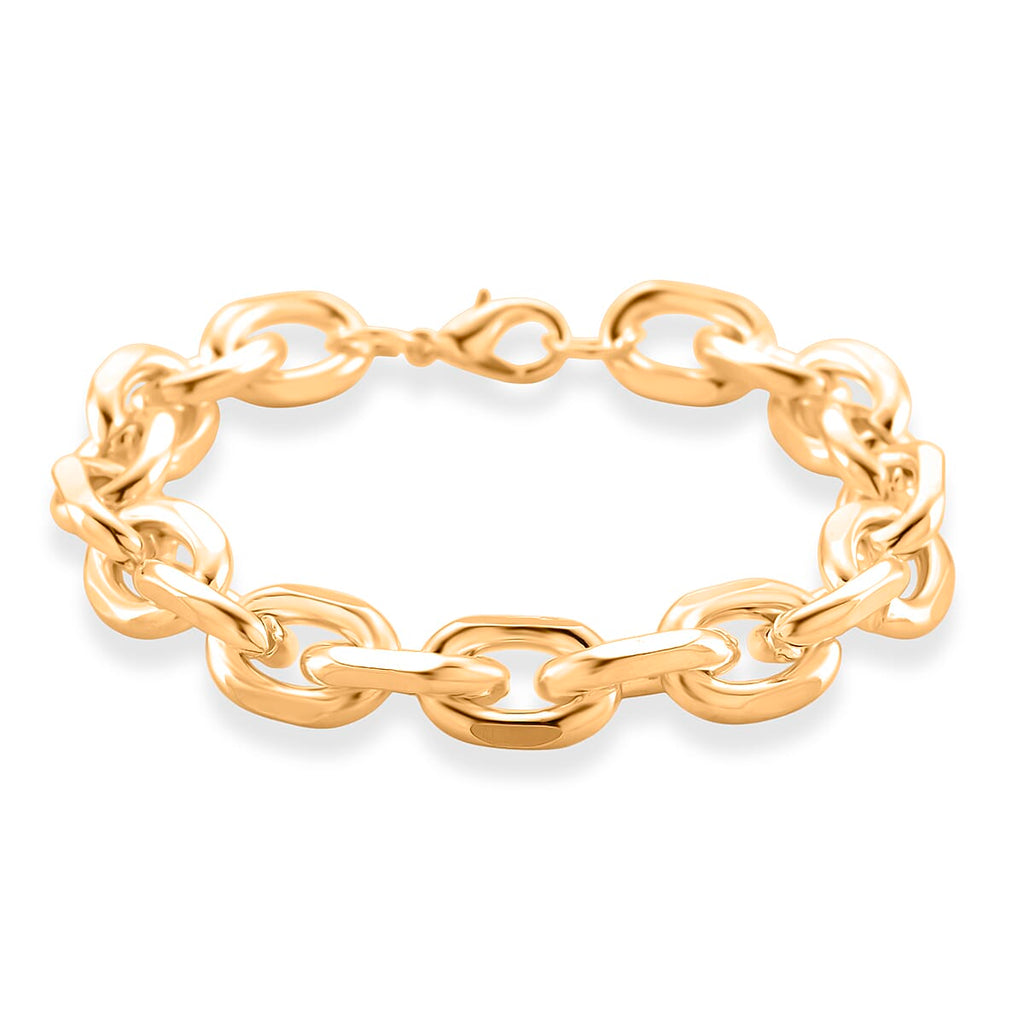 Designer Inspired - Oval Links Bracelet (Size - 8) with Lobster Clasp in Yellow Gold Plated