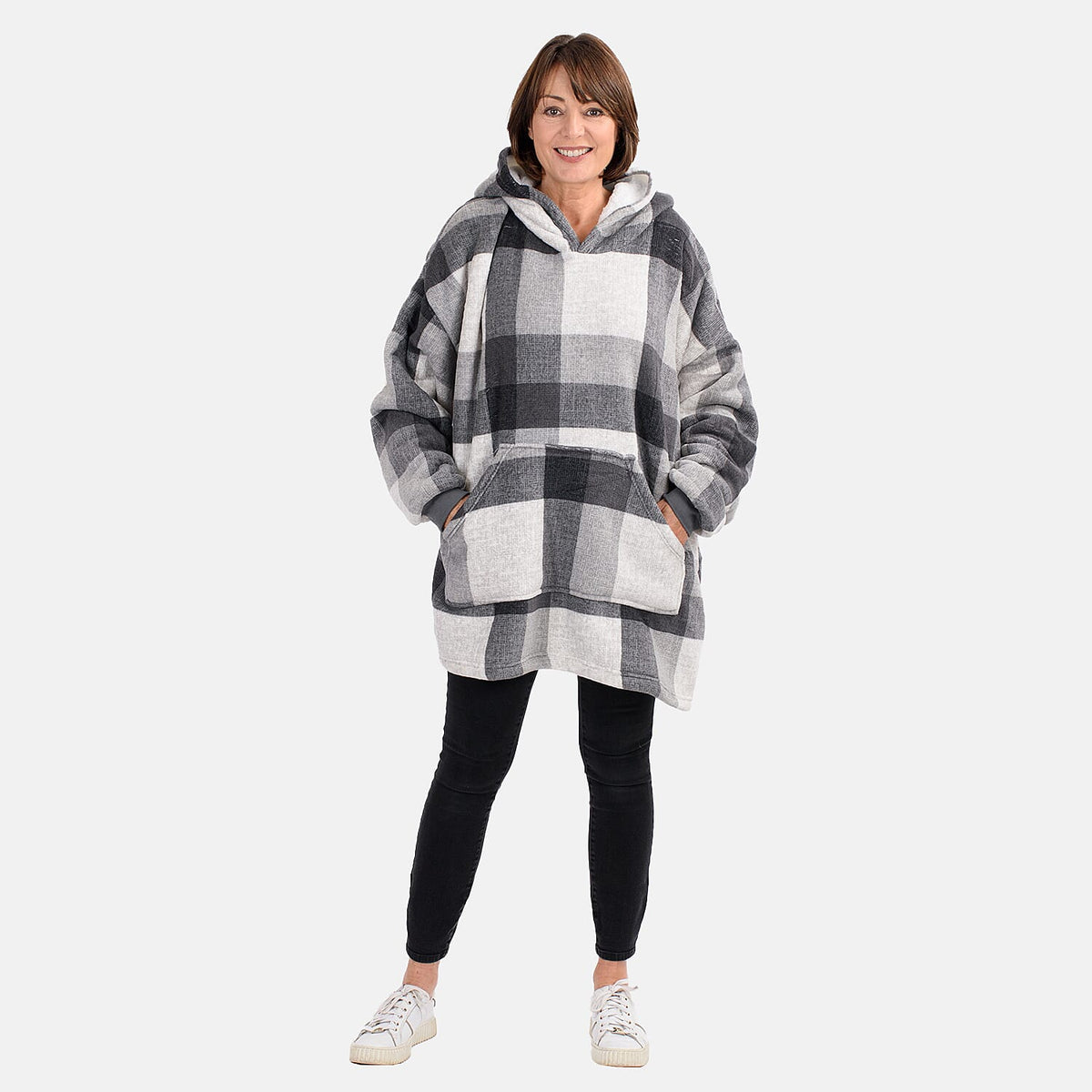 Oversized Sherpa Fleece Hoodie (One Size) - Checker 7677008 0