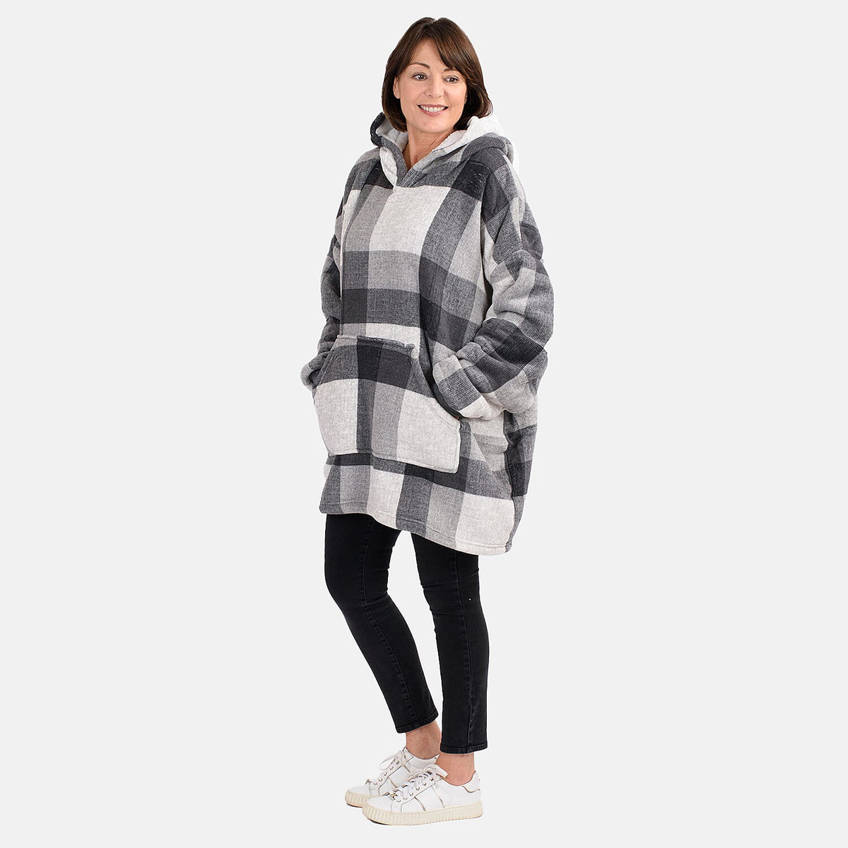 Oversized Sherpa Fleece Hoodie (One Size) - Checker 7677008 1