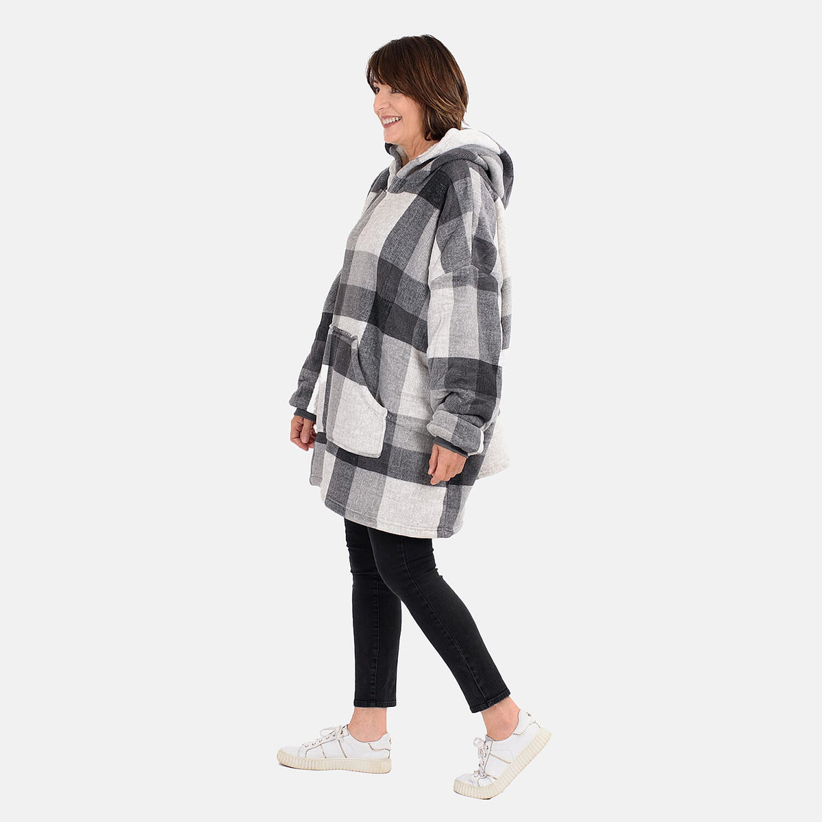 Oversized Sherpa Fleece Hoodie (One Size) - Checker 7677008 2