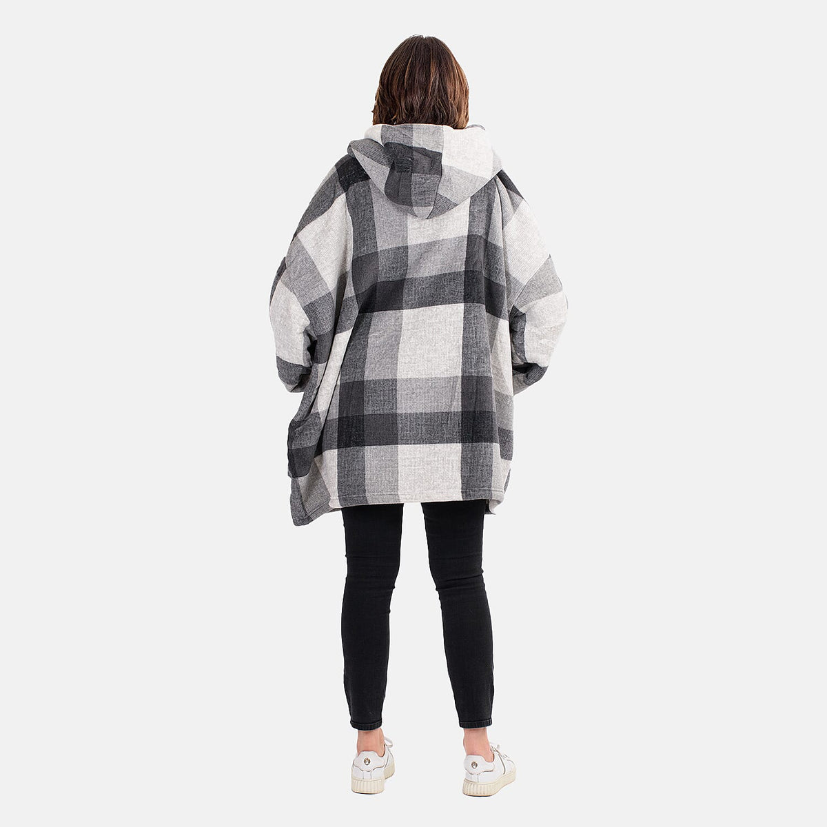 Oversized Sherpa Fleece Hoodie (One Size) - Checker 7677008 3