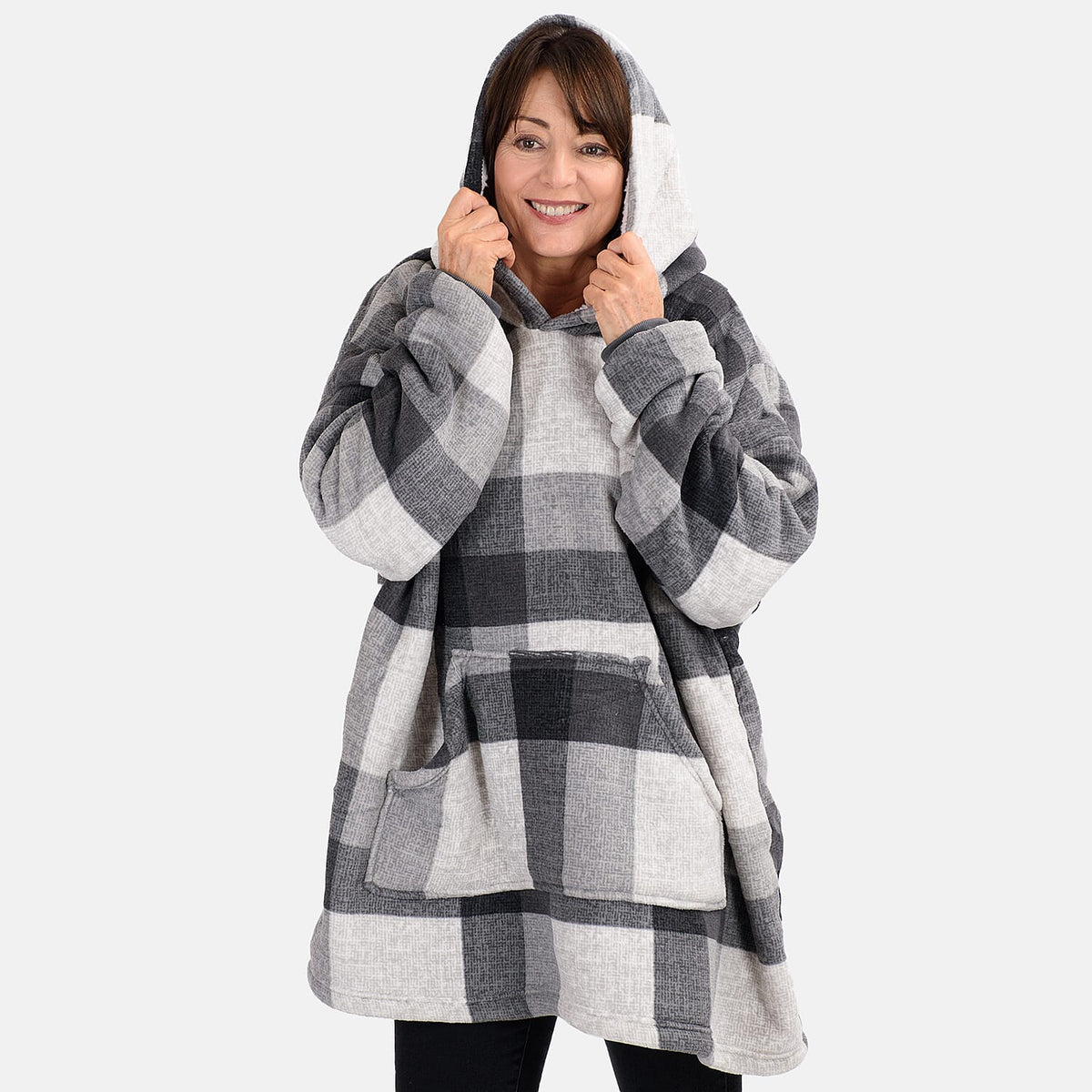 Oversized Sherpa Fleece Hoodie (One Size) - Checker 7677008 4