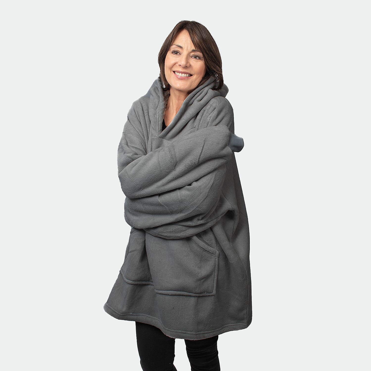 Oversized Fleece Blanket Hoodie - Grey 7674438 5
