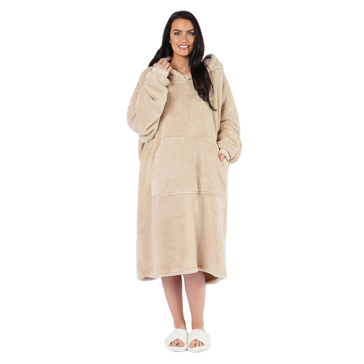 Oversized Sherpa Fleece Teddy Hoodie-Blanket - Beige 7682852 0