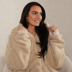 Oversized Sherpa Fleece Teddy Hoodie-Blanket - Beige