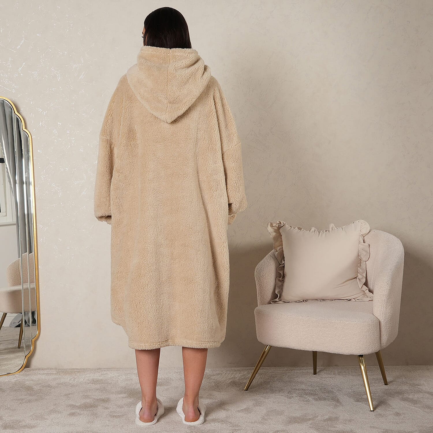 Oversized Sherpa Fleece Teddy Hoodie-Blanket - Beige 7682852 2