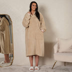 Oversized Sherpa Fleece Teddy Hoodie-Blanket - Beige