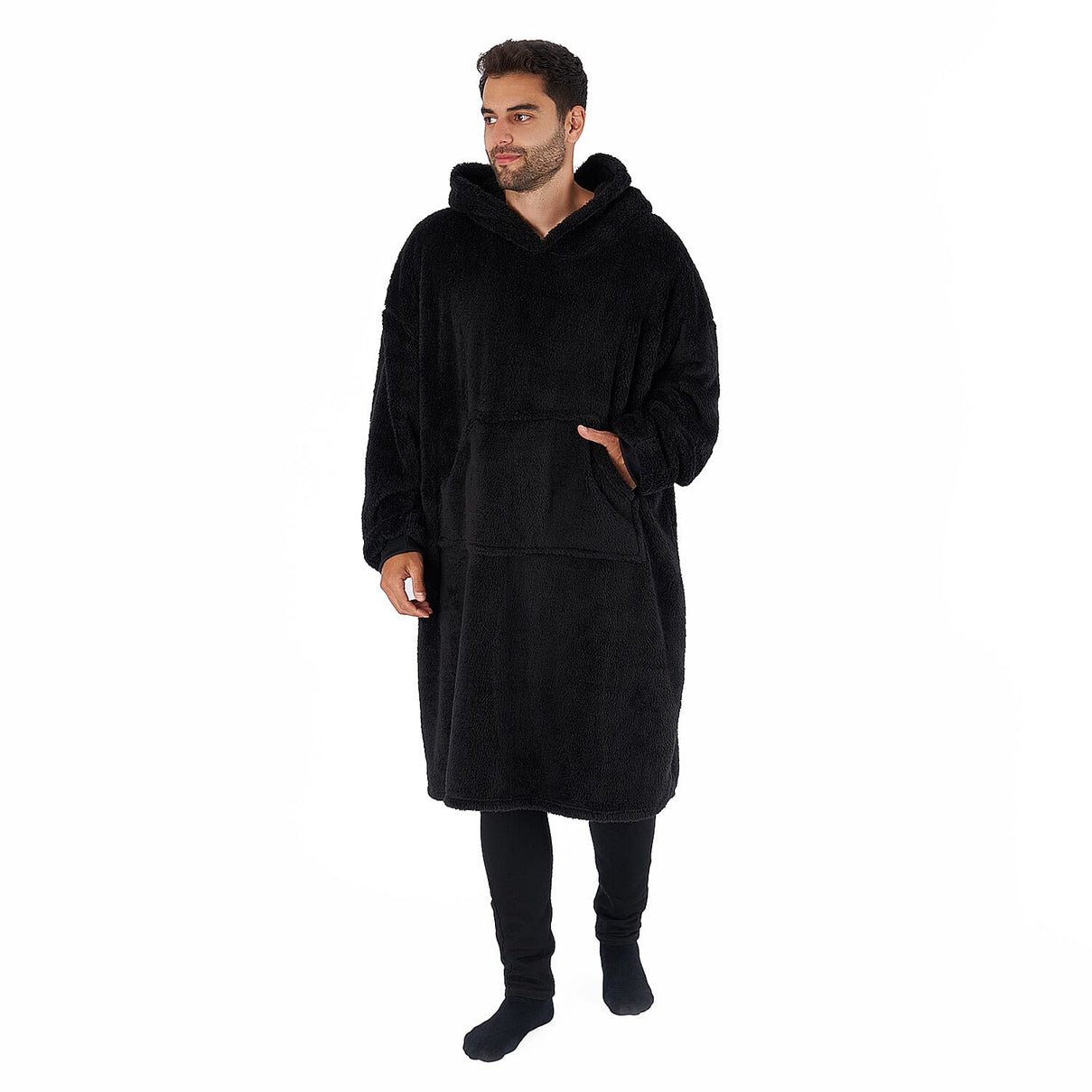 Oversized Teddy Fleece Hoodie (One Size) - Black 7682853 0