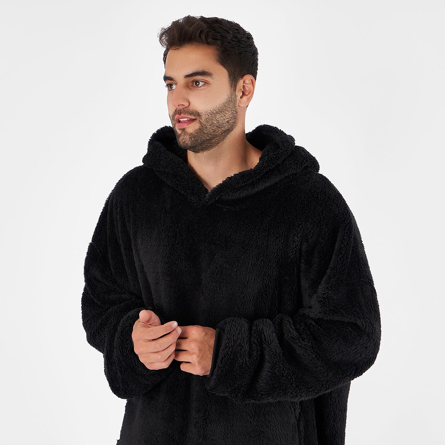 Oversized Teddy Fleece Hoodie (One Size) - Black 7682853 1
