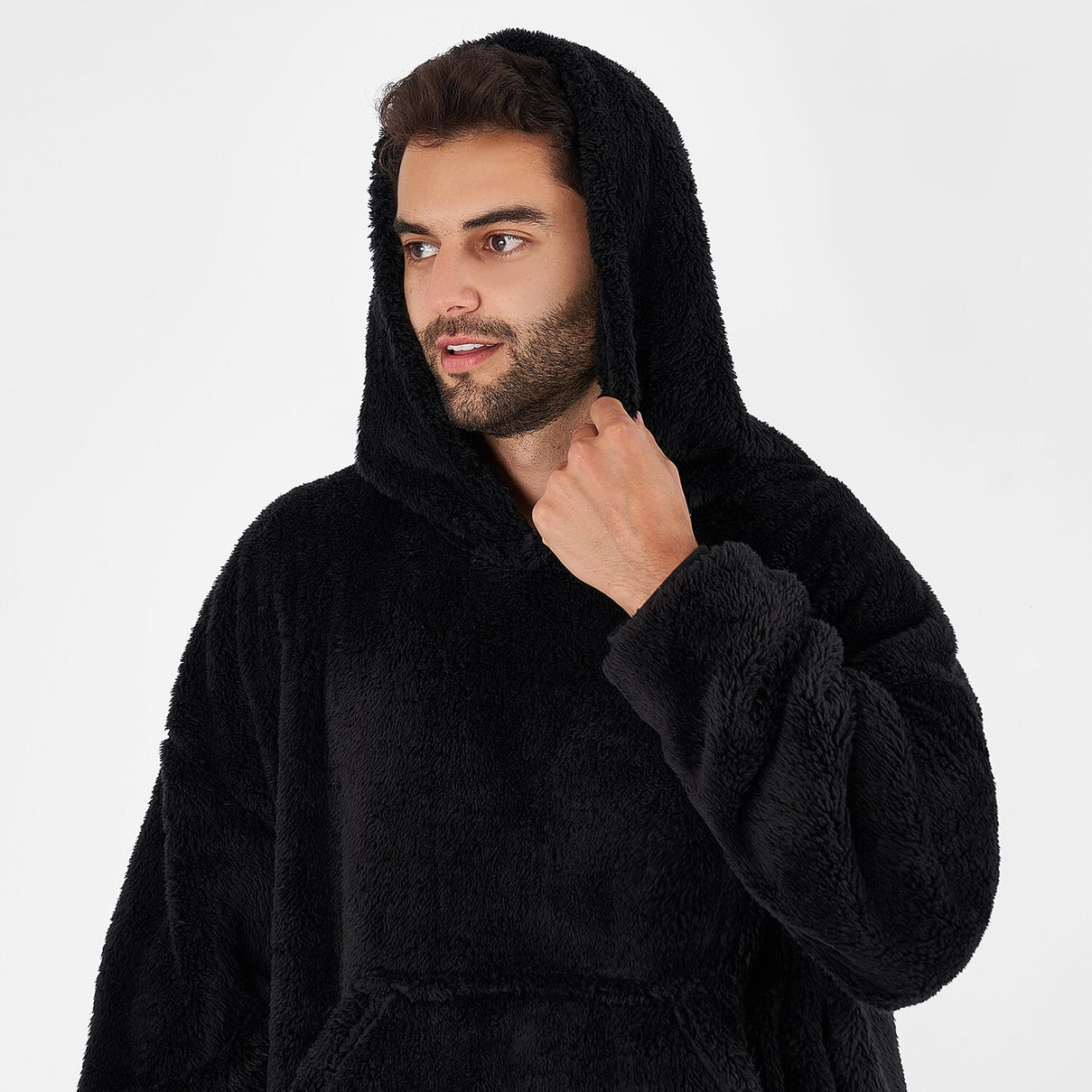 Oversized Teddy Fleece Hoodie (One Size) - Black 7682853 2
