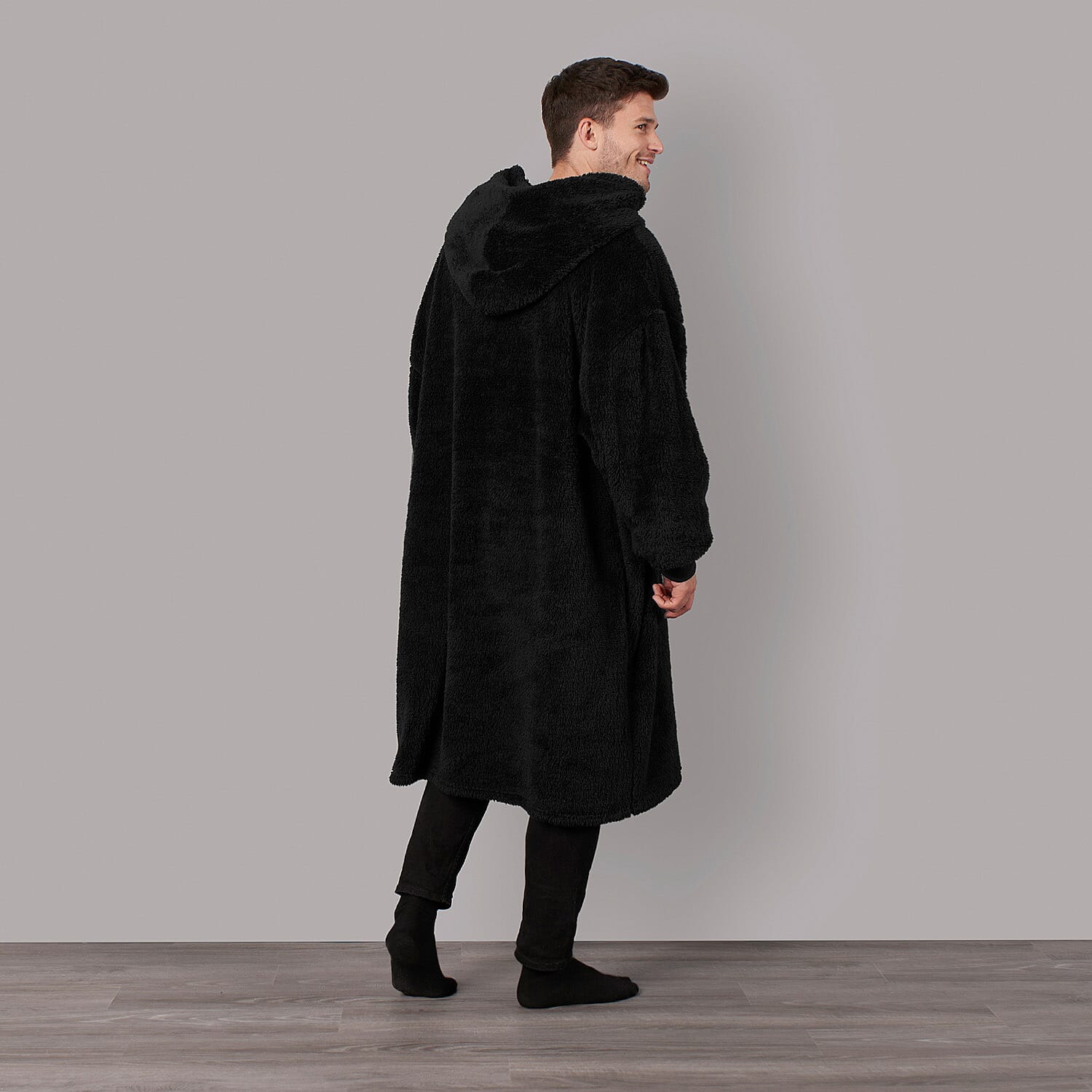 Oversized Teddy Fleece Hoodie (One Size) - Black 7682853 3