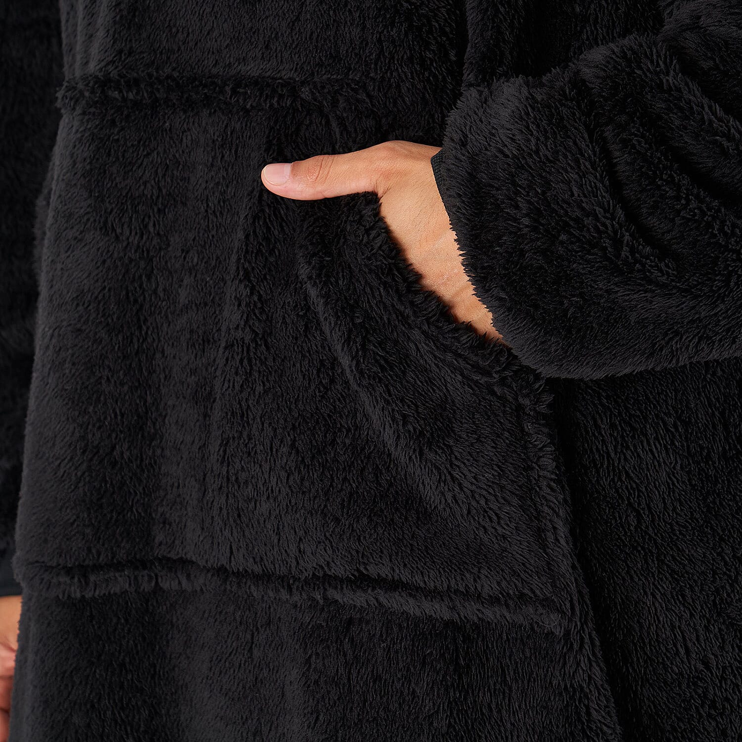 Oversized Teddy Fleece Hoodie (One Size) - Black 7682853 4