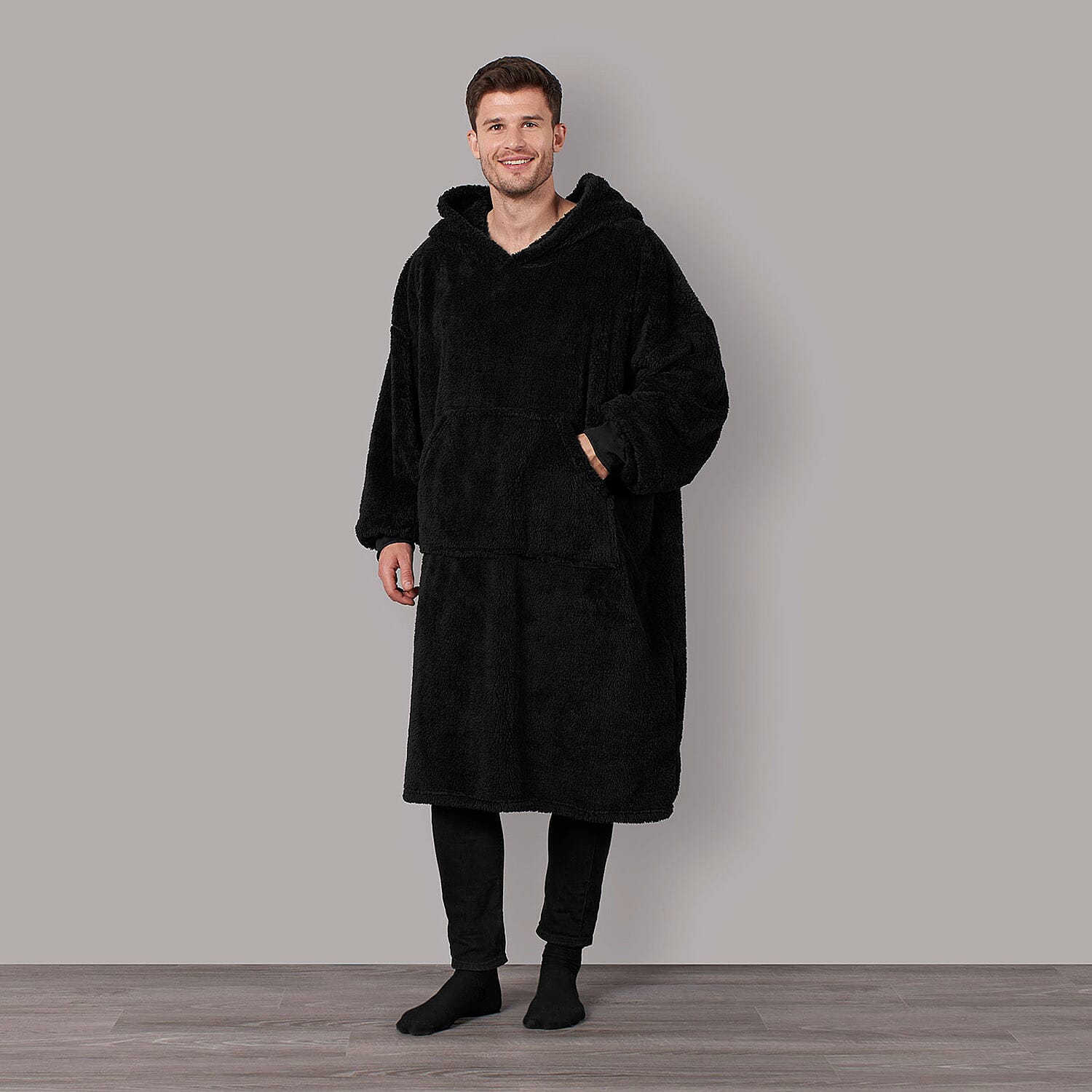 Oversized Teddy Fleece Hoodie (One Size) - Black 7682853 6