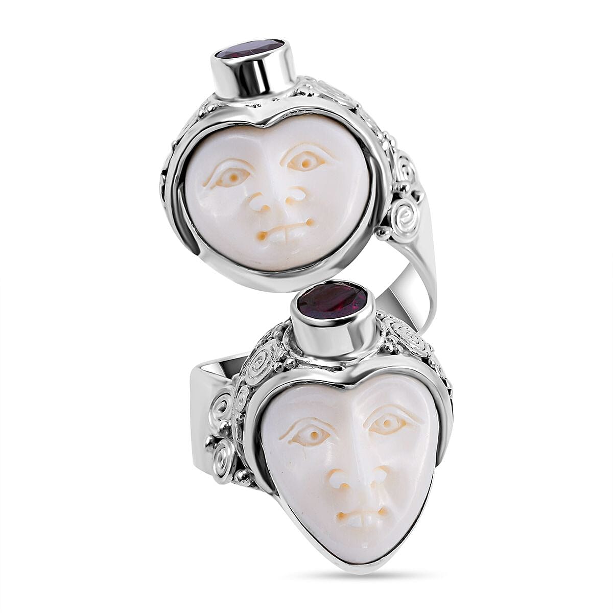 Sajen Silver - Ox Bone and Rhodolite Garnet Ring in Sterling Silver 7144990 0