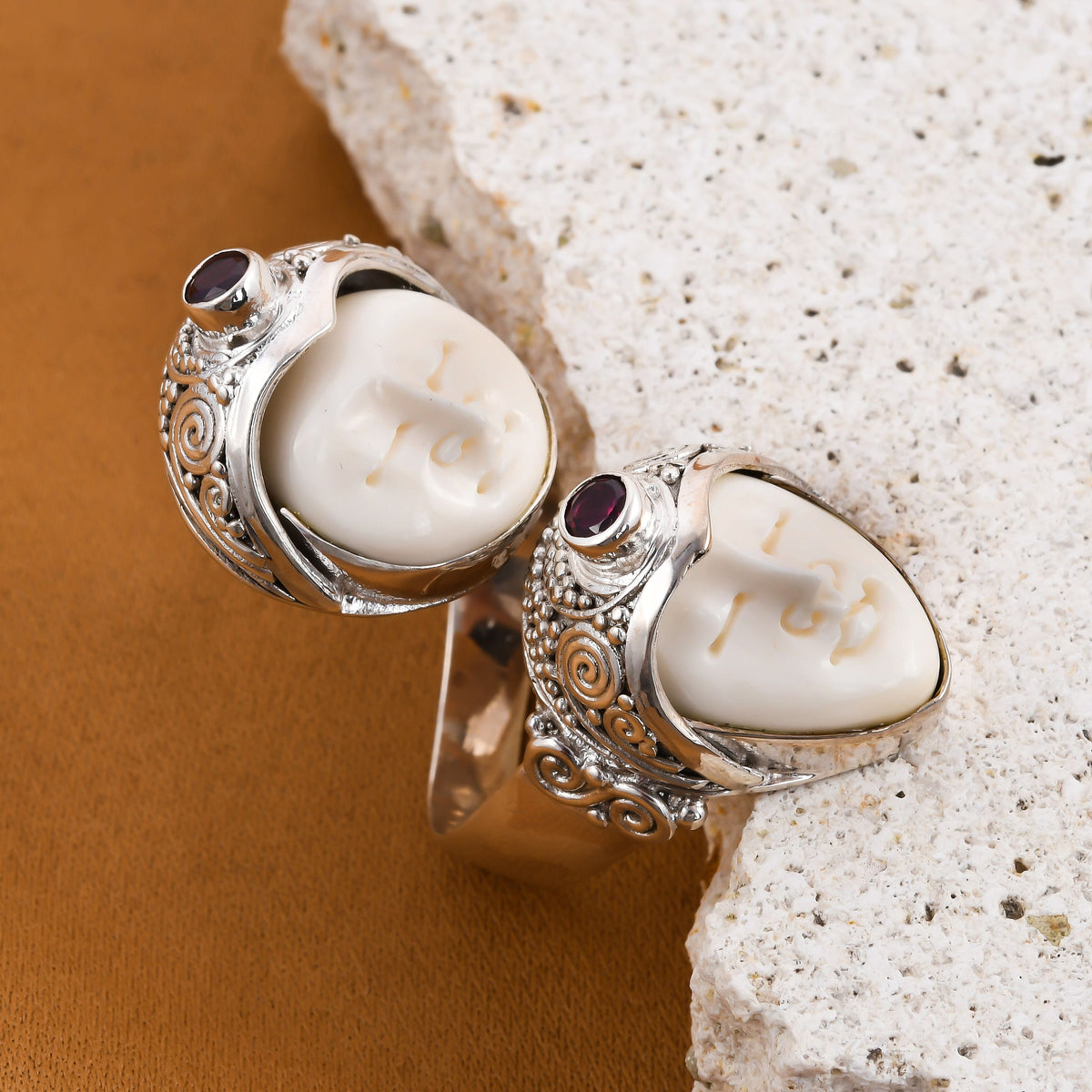 Sajen Silver - Ox Bone and Rhodolite Garnet Ring in Sterling Silver 7144990 2
