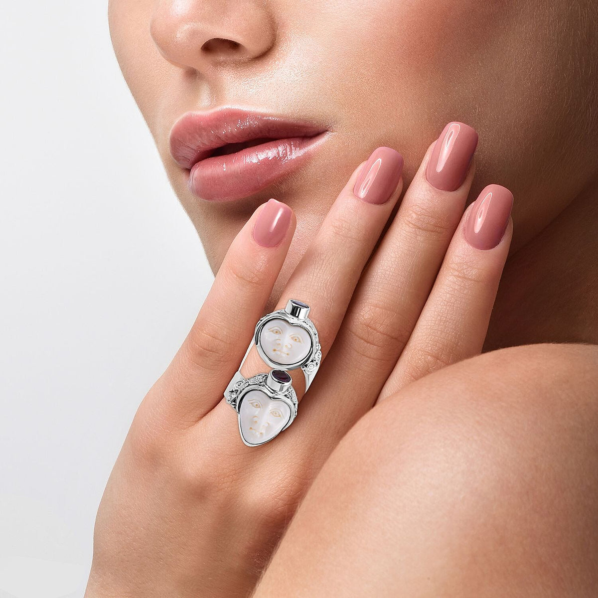Sajen Silver - Ox Bone and Rhodolite Garnet Ring in Sterling Silver 7144990 4