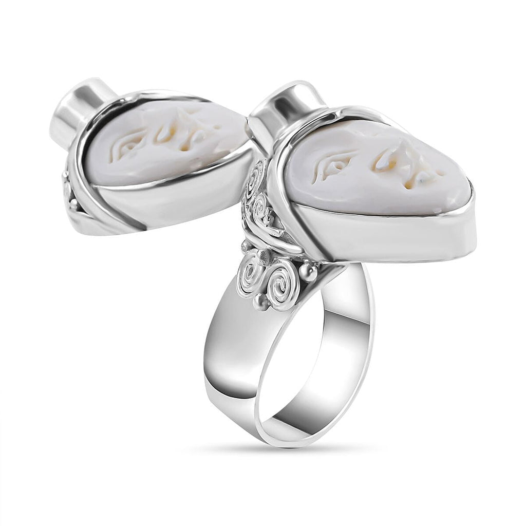 Royal Bali Princess Collection - Ox Bone and Rhodolite Garnet Ring in Sterling Silver, Silver Wt 12.00 Gms