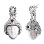 Royal Bali Collection - Ox Bone & Fissure Filled Ruby Goddess Earring with Push Back in Sterling Silver 14.76 Ct, Silver Wt. 20.35 Gms.
