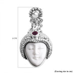 Royal Bali Collection - Ox Bone & Fissure Filled Ruby Goddess Earring with Push Back in Sterling Silver 14.76 Ct, Silver Wt. 20.35 Gms.
