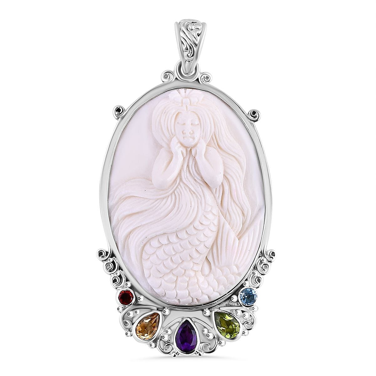The Royal Bali Princess Collection - Carved Ox Bone, Multi Gemstones Pendant Sterling Silver 7748499 0