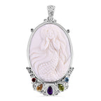 The Royal Bali Princess Collection - Carved Ox Bone & Multi Gemstones Pendant Sterling Silver Silver 1.80 Ct, Silver Wt. 8.45 Gms.
