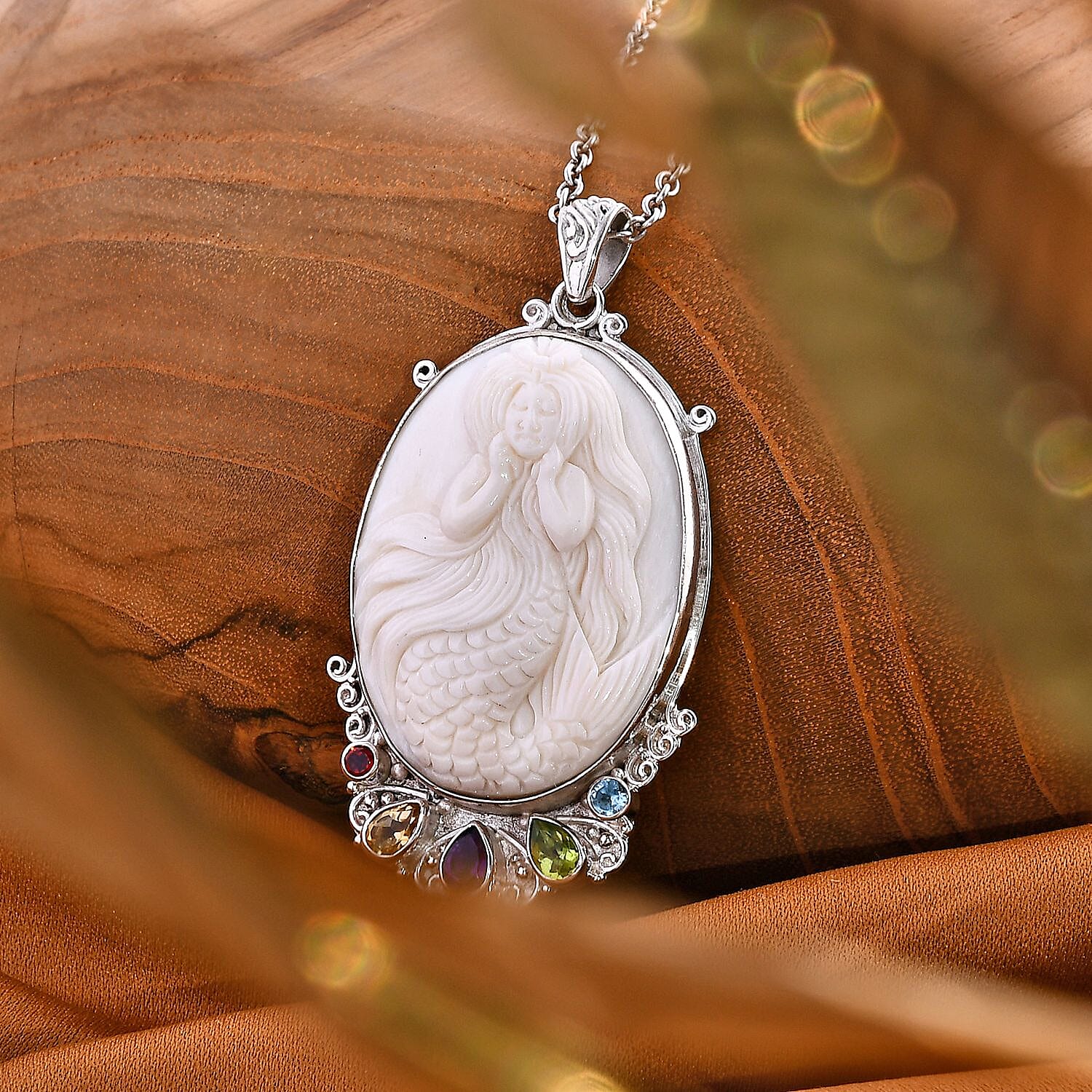 The Royal Bali Princess Collection - Carved Ox Bone, Multi Gemstones Pendant Sterling Silver 7748499 3