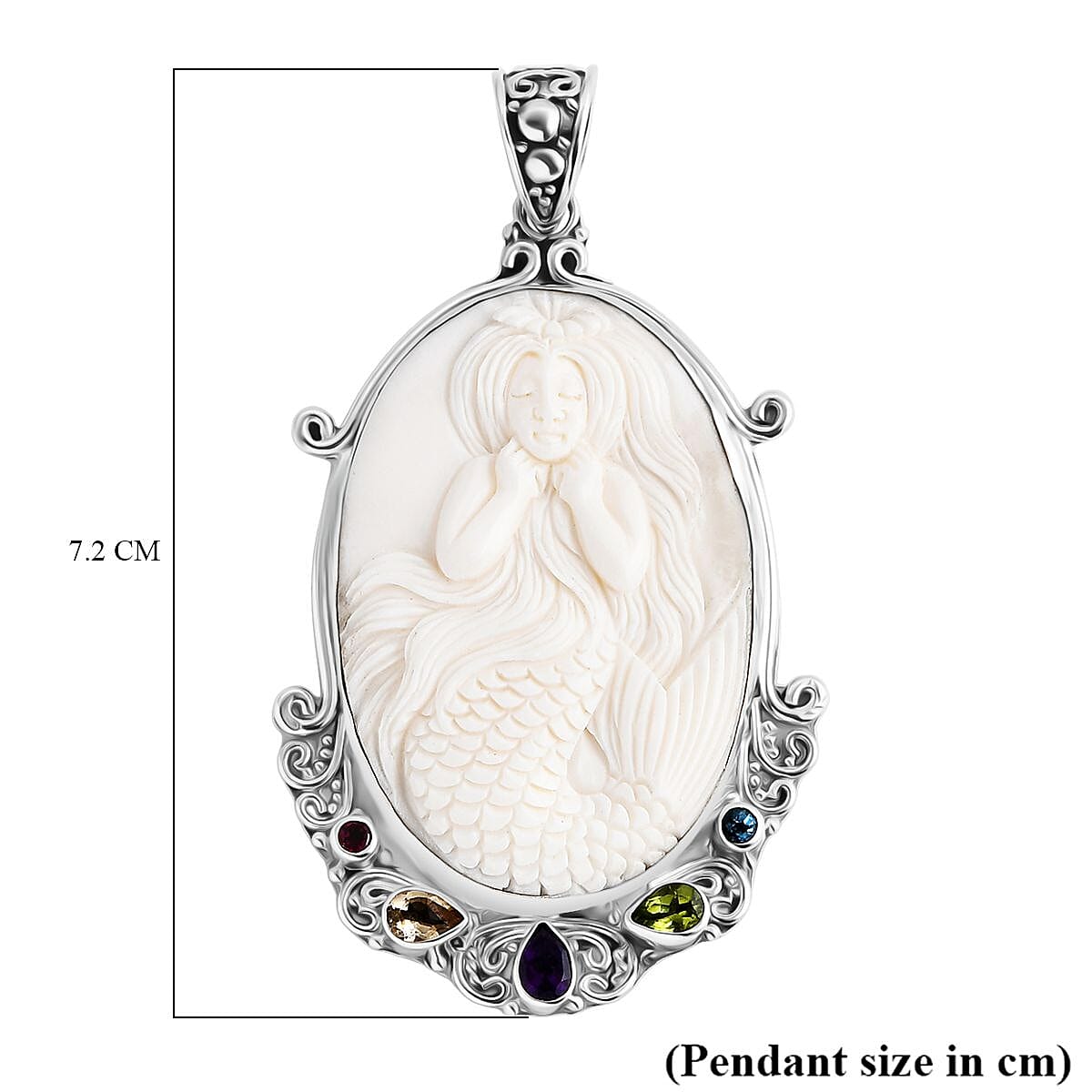 Royal Bali Collection Ox Bone and Multi Gemstones Mermaid Pendant in Sterling Silver 37.02 Ct. 8055628 5