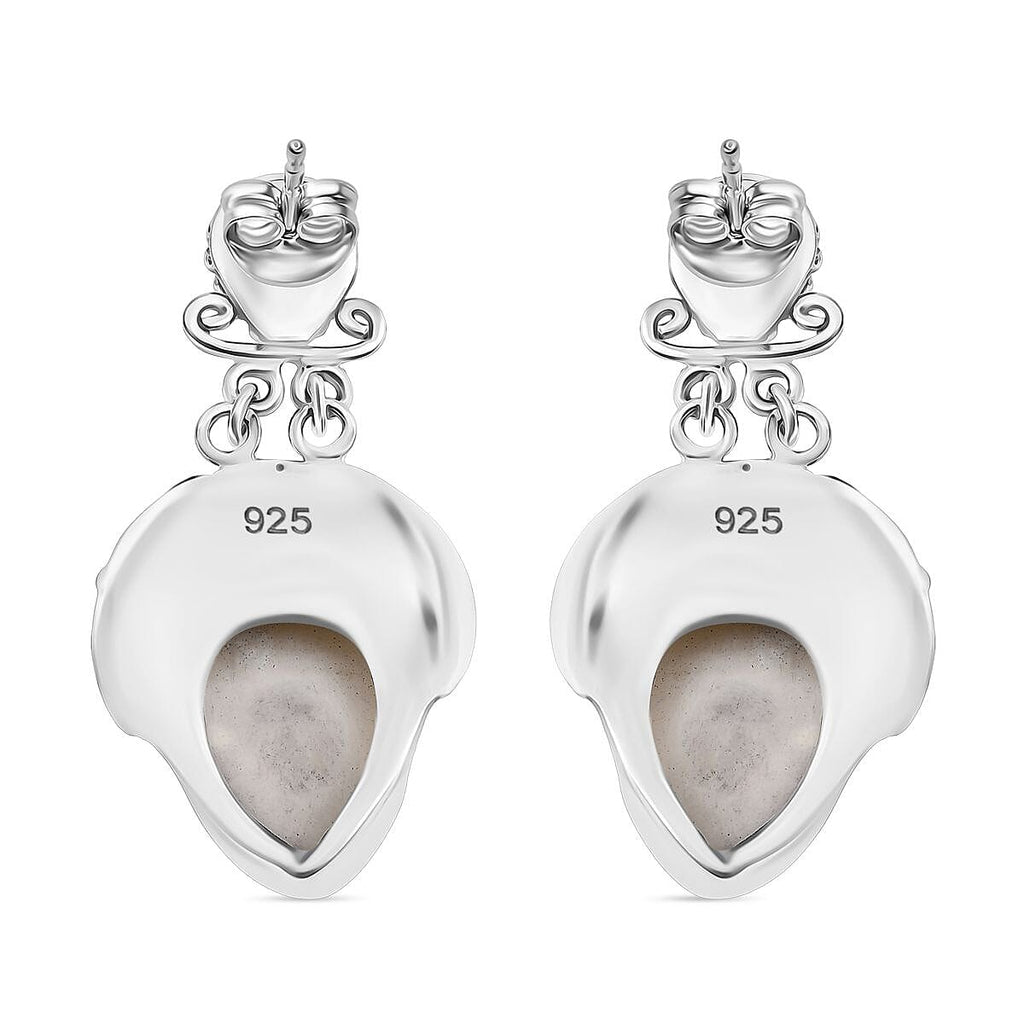 Royal Bali Collection - Ox Bone, Red Garnet & Sleeping Beauty Turquoise Earring with Push Back in Sterling Silver 14.59 Ct, Silver Wt. 18.00 Gms.