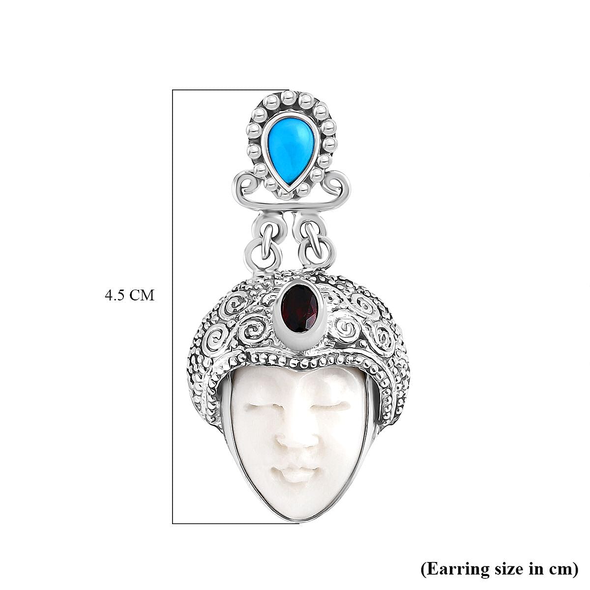 Royal Bali Collection Ox Bone, Red Garnet and Sleeping Beauty Turquoise Earring with Push Back in Sterling Silver 14.59 Ct. 8055631 4
