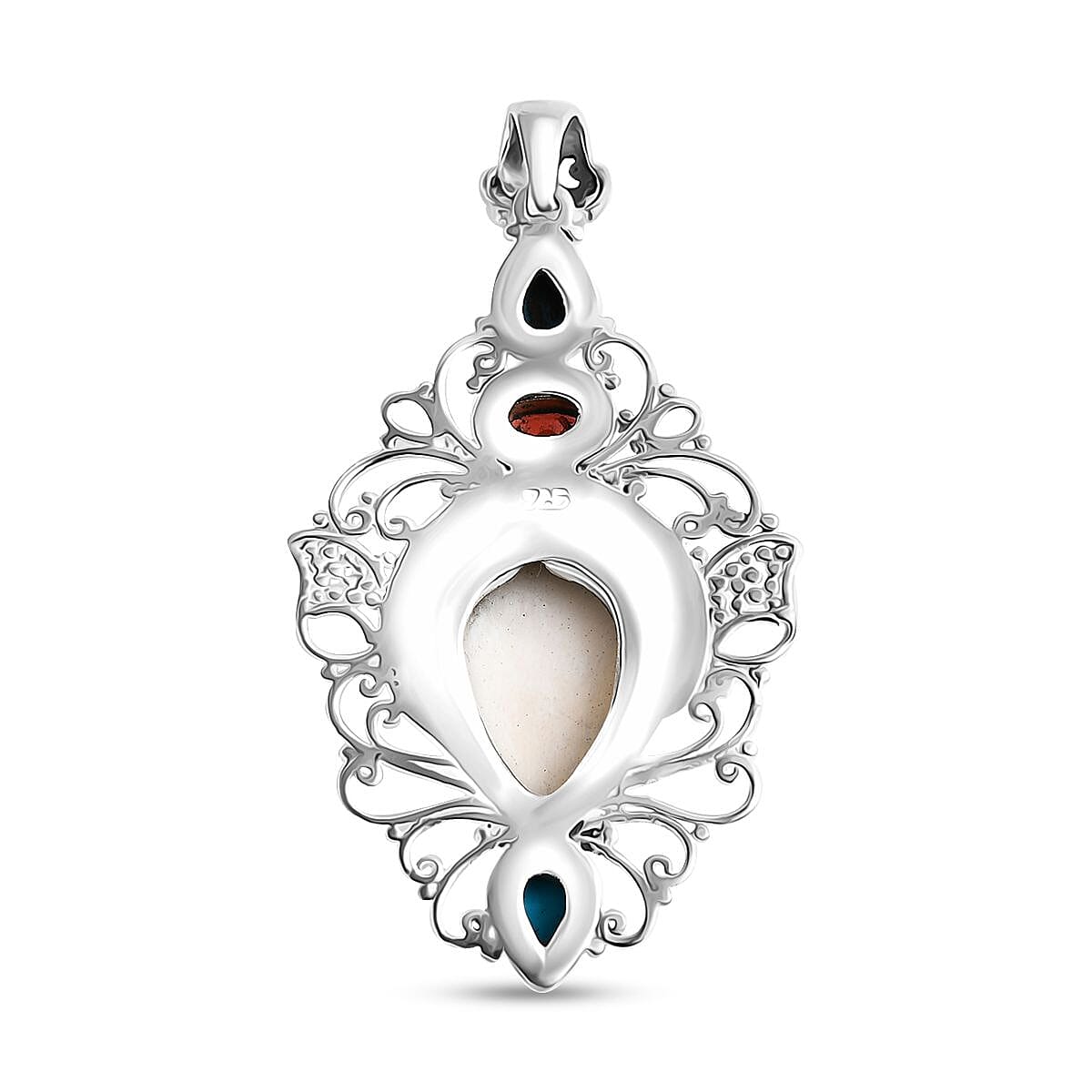 Royal Bali Collection - Ox Bone, Red Garnet &amp; Sleeping Beauty Turquoise Pendant in Sterling Silver 7.43 Ct, Silver wt. 9.30 Gms. 8055629 4
