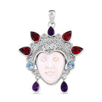 Royal Bali Princess Collection  Ox Bone & Multi Gemstone  Pendant in Sterling Silver