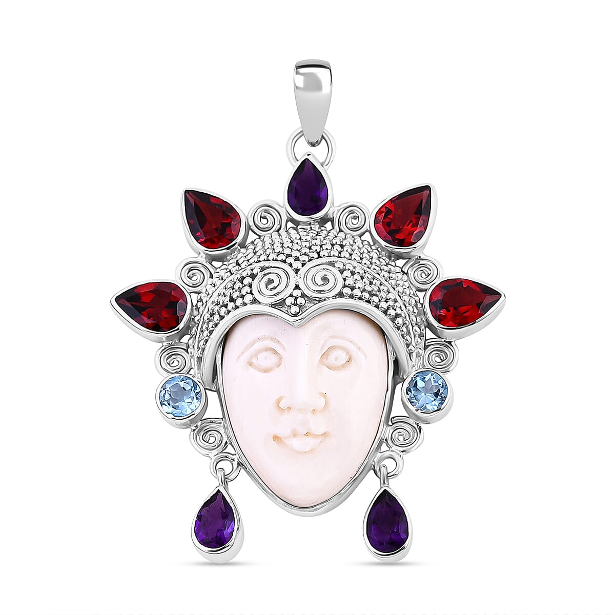 Royal Bali Princess Collection - Ox Bone and Multi Gemstone Pendant in Sterling Silver 7750293 0