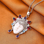 Royal Bali Princess Collection  Ox Bone & Multi Gemstone  Pendant in Sterling Silver