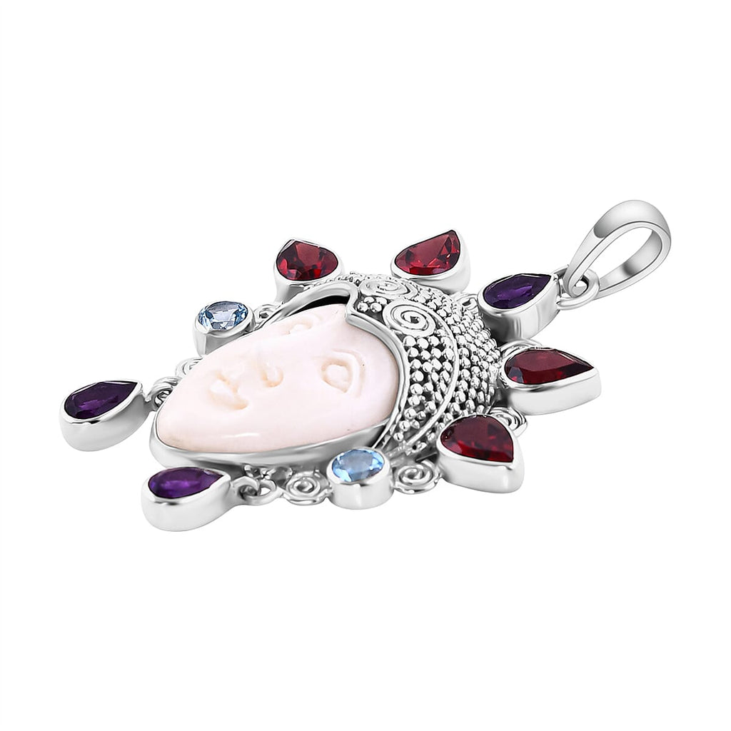 Royal Bali Princess Collection  Ox Bone & Multi Gemstone  Pendant in Sterling Silver