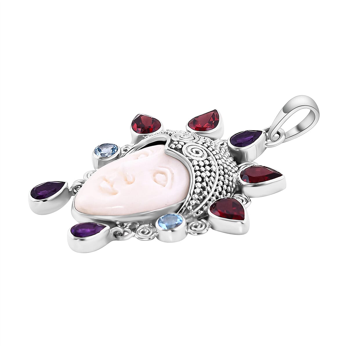 Royal Bali Princess Collection - Ox Bone and Multi Gemstone Pendant in Sterling Silver 7750293 4