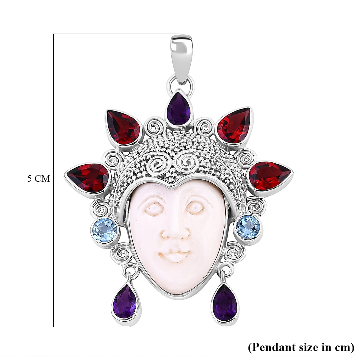 Royal Bali Princess Collection - Ox Bone and Multi Gemstone Pendant in Sterling Silver 7750293 6