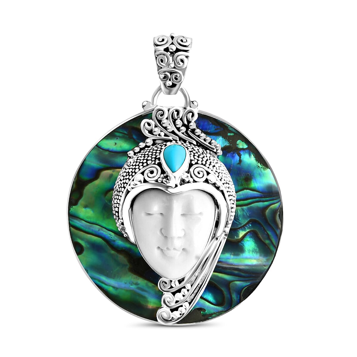 Royal Bali Collection Ox Bone, Sleeping Beauty Turquoise and Abalone Shell Pendant in Sterling Silver 20.81 Ct. 8234031 0