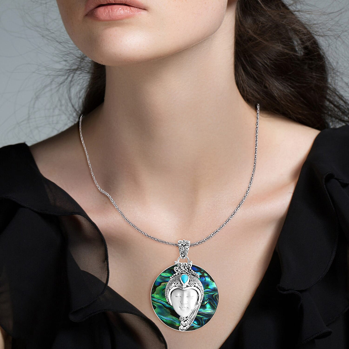 Royal Bali Collection Ox Bone, Sleeping Beauty Turquoise and Abalone Shell Pendant in Sterling Silver 20.81 Ct. 8234031 2