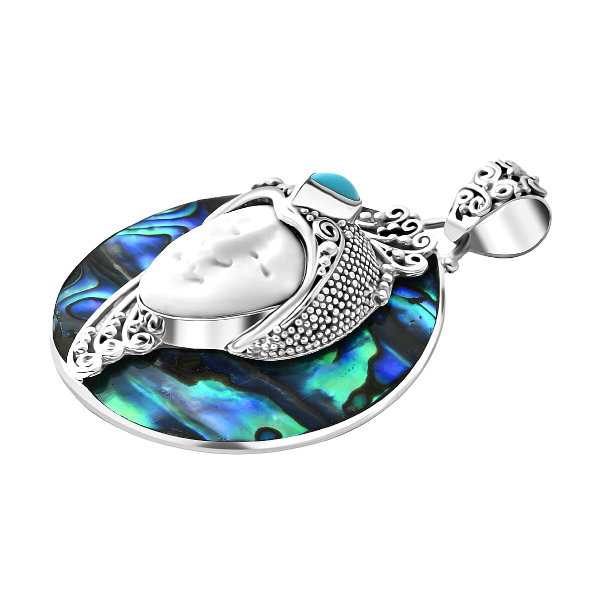 Royal Bali Collection Ox Bone, Sleeping Beauty Turquoise and Abalone Shell Pendant in Sterling Silver 20.81 Ct. 8234031 3