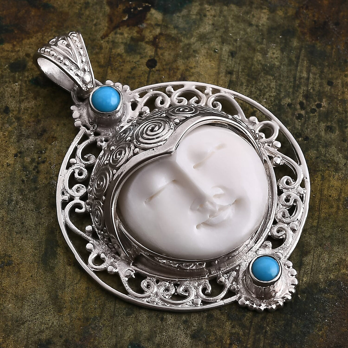 Royal Bali Collection Ox Bone, Sleeping Beauty Turquoise Pendant in Sterling Silver 11.03 Ct. 8216649 1