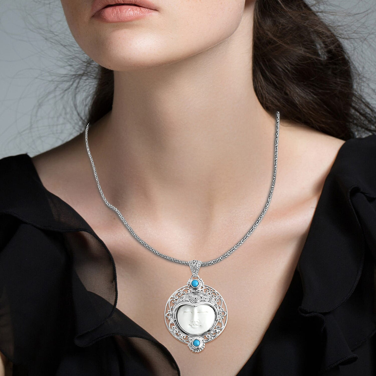 Royal Bali Collection Ox Bone, Sleeping Beauty Turquoise Pendant in Sterling Silver 11.03 Ct. 8216649 2