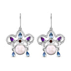 Royal Bali Princess Collection  Ox Bone & Multi Gemstone  Earrings  in Sterling Silver