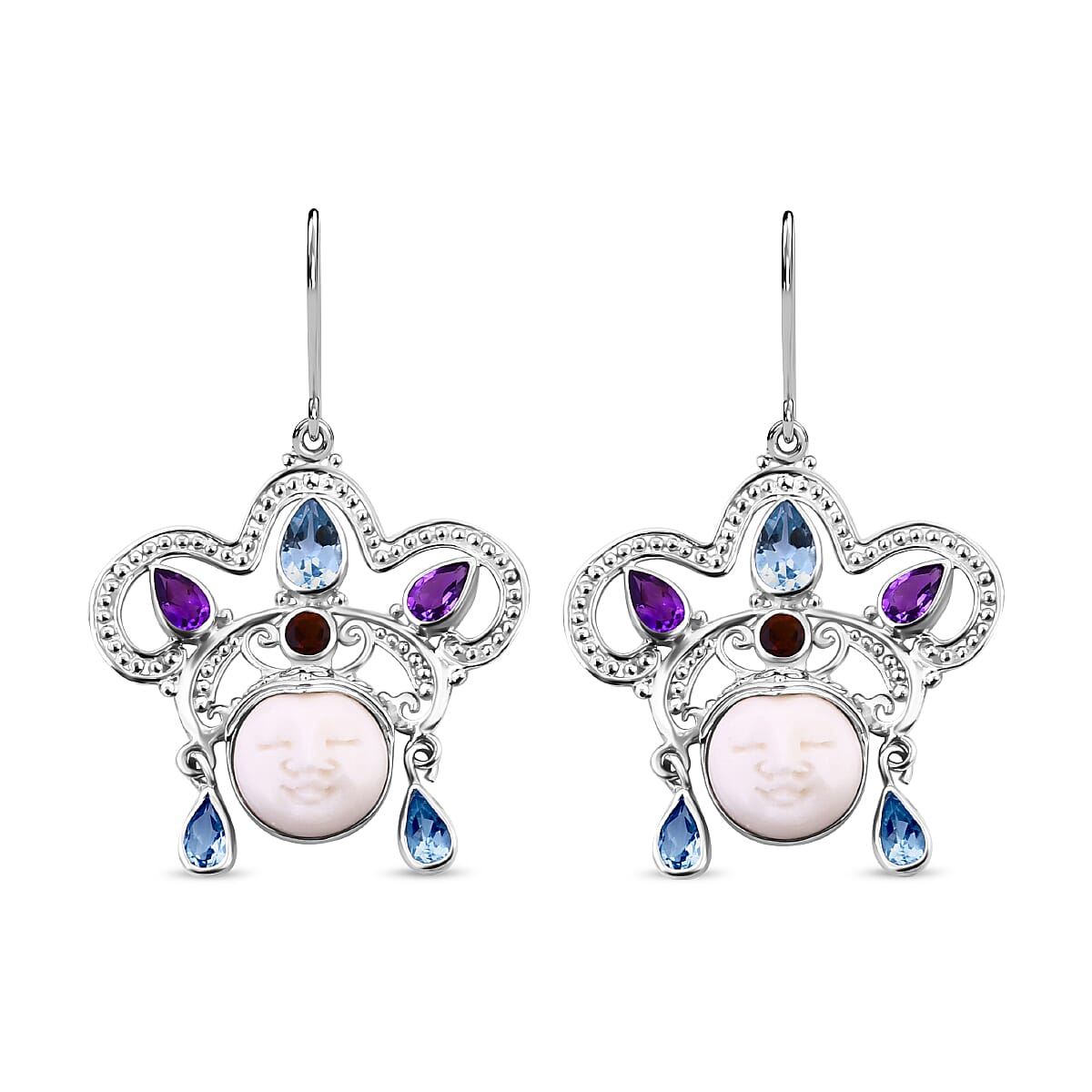 Royal Bali Princess Collection - Ox Bone and Multi Gemstone Earrings in Sterling Silver 7750294 0