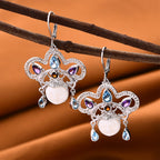 Royal Bali Princess Collection  Ox Bone & Multi Gemstone  Earrings  in Sterling Silver