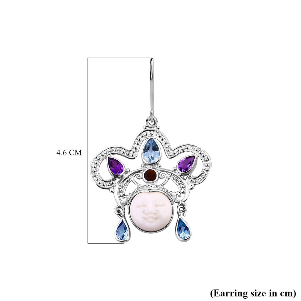 Royal Bali Princess Collection  Ox Bone & Multi Gemstone  Earrings  in Sterling Silver
