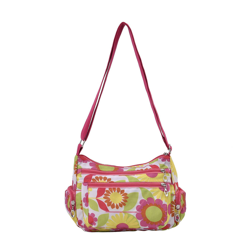 Oxford Floral Pattern Crossbody Bag with Shoulder Strap (Size 26x20x10 cm) - Red and Multi