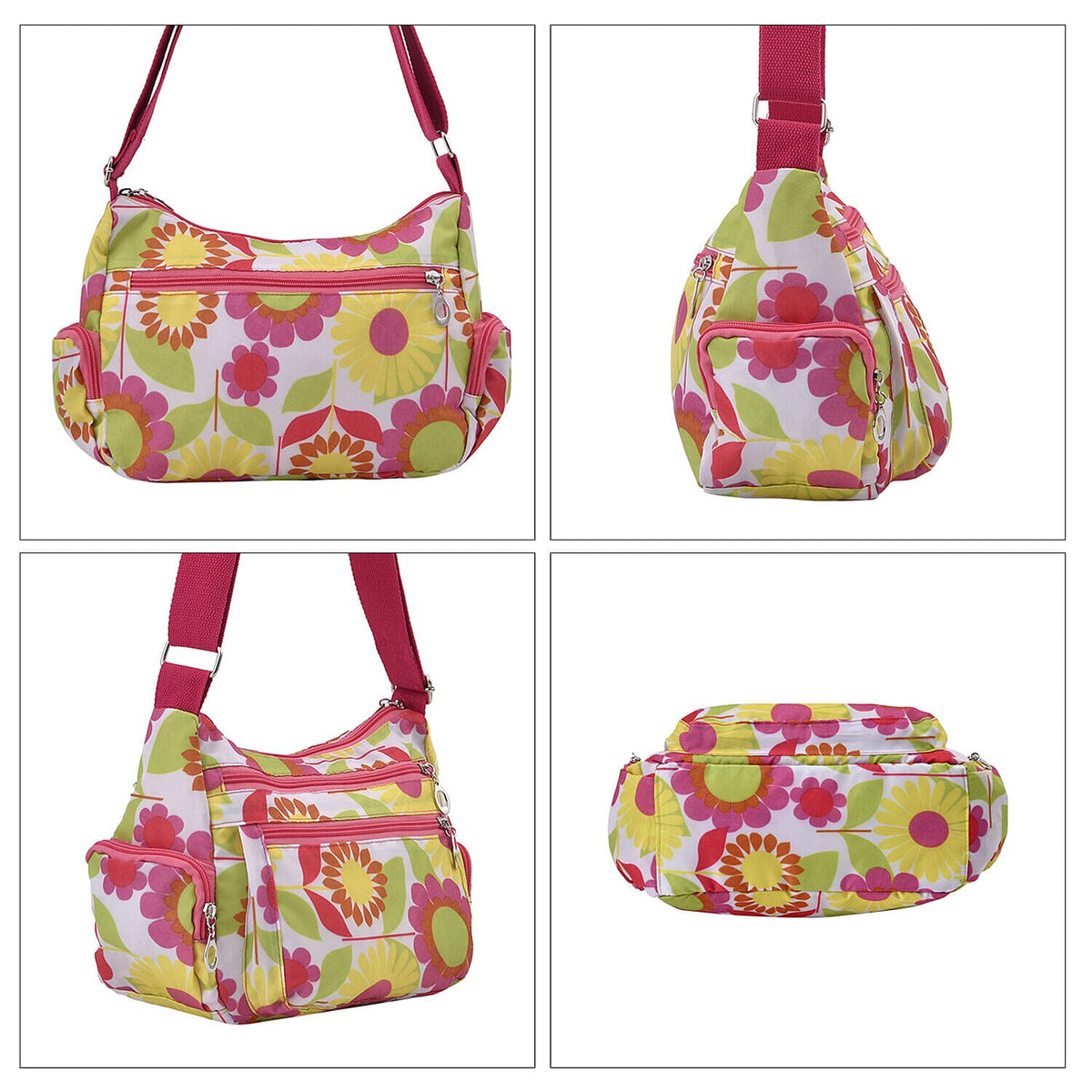 Oxford Floral Pattern Crossbody Bag with Shoulder Strap - Red and Multi 7273018 3