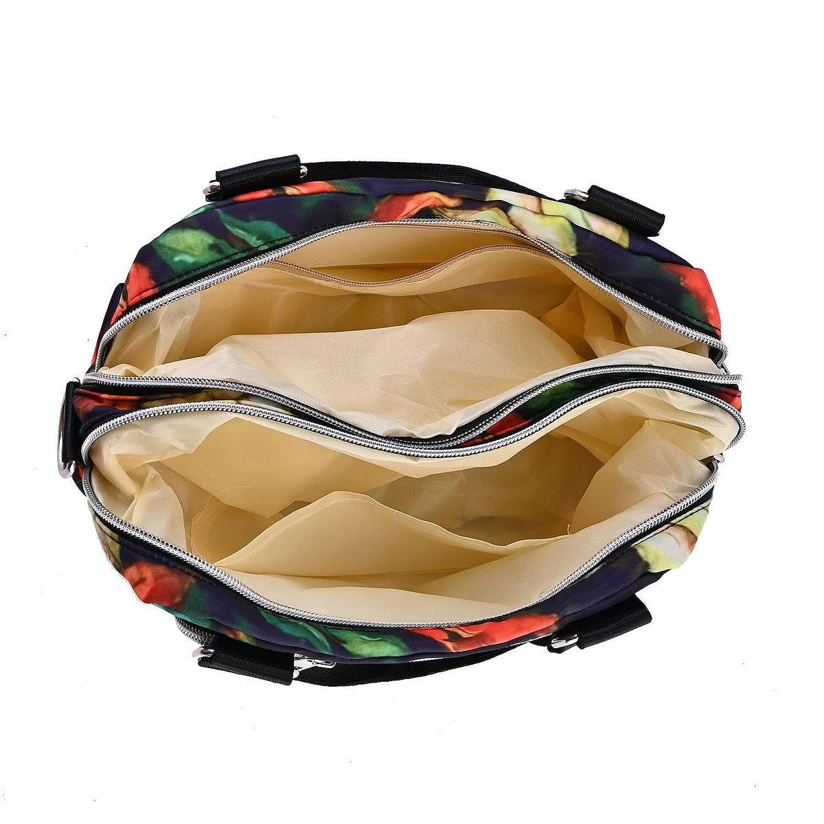 Oxford Leaf Pattern Crossbody Bag With Exterior 3 Zipped Pockets - Black &amp; Multi 7519151 5